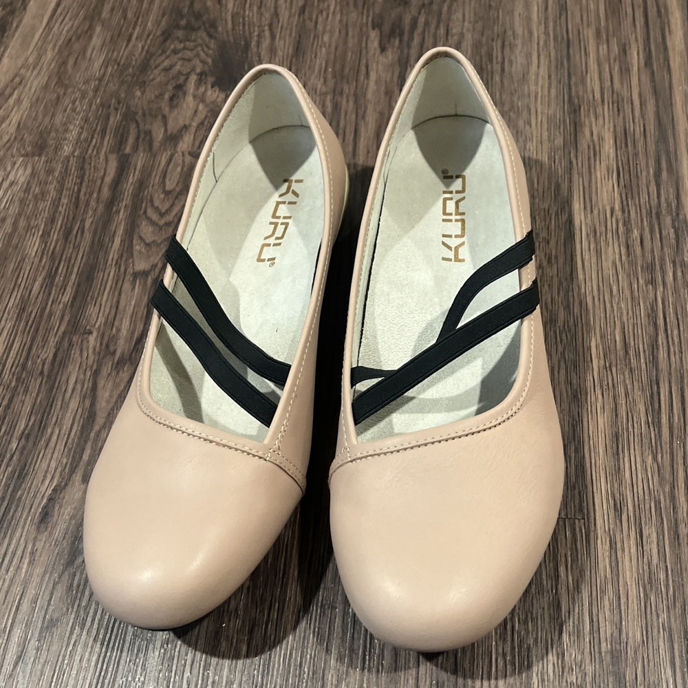 KURU Blush Nude Flats with Black Cross Elastic Straps